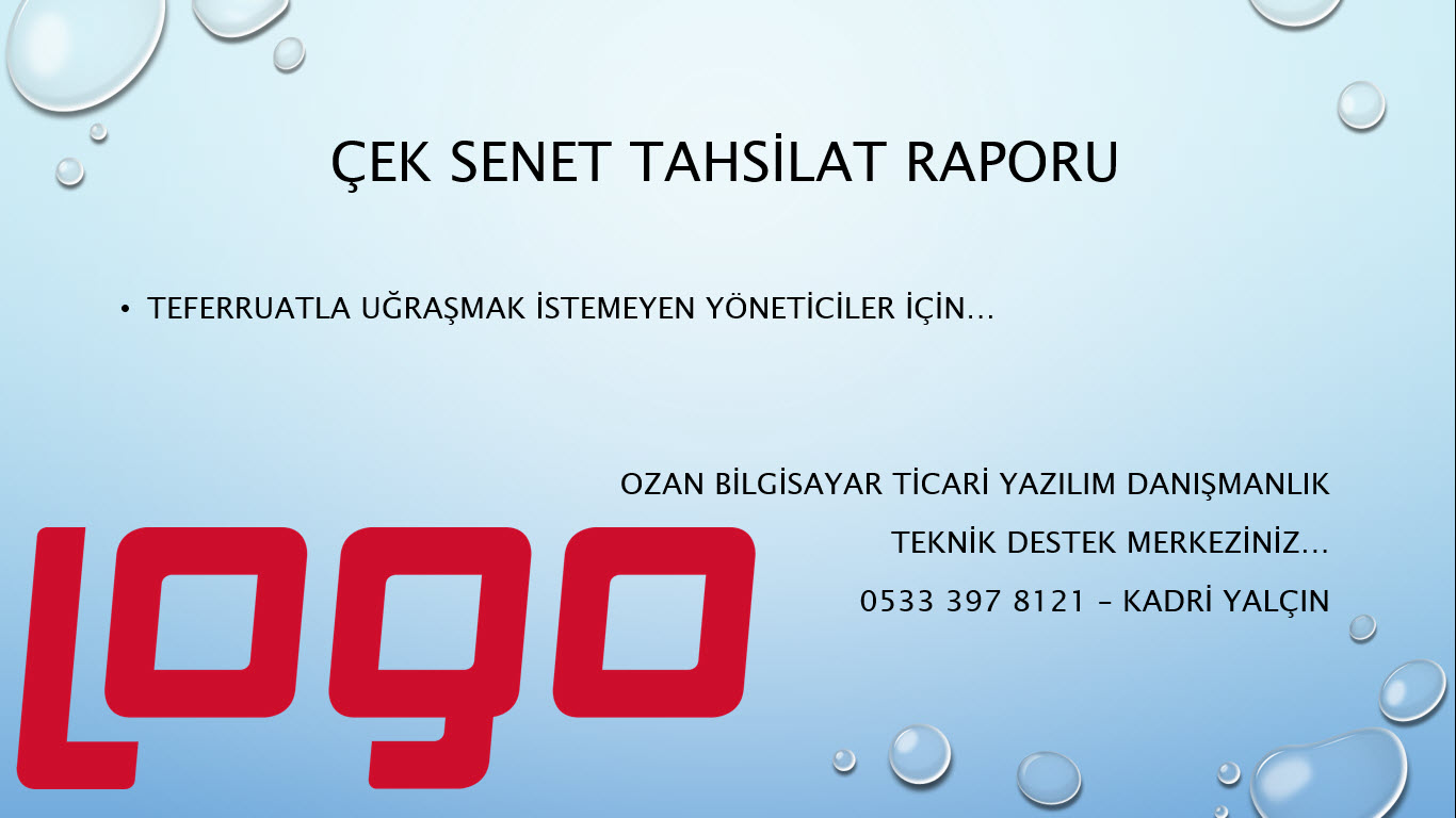 Logo Go 3 Kullananlar İşletme Yöneticileri İçin Haftalık Ödeme Tahsilat Raporu Excel Ortamında - Ozan Bilgisayar Ticari Yazılım Danışmanlık